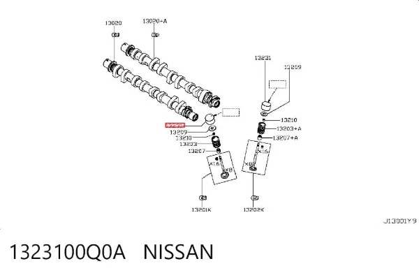 Kompensator hydrauliczny (popychacz hydrauliczny), popychacz zaworu 1323100Q0A Nissan/Infiniti