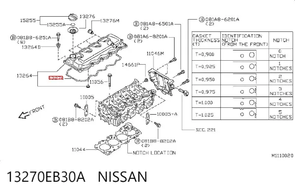 Uszczelka pokrywy zaworowej silnika 13270EB30A Nissan/Infiniti