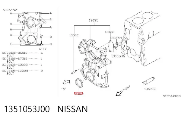 Uszczelniacz wału korbowego przedni 1351053J00 Nissan/Infiniti