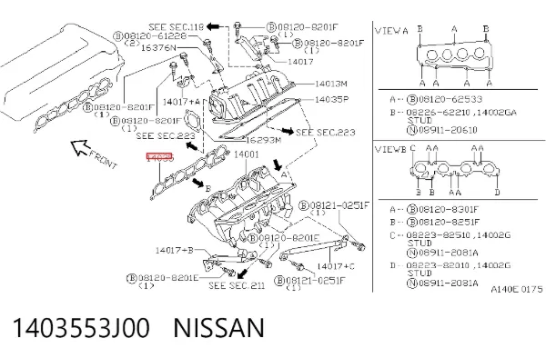 Uszczelka kolektora ssącego 1403553J00 Nissan/Infiniti