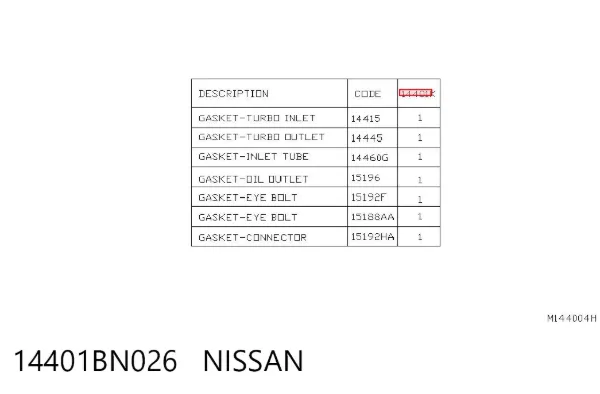Uszczelka turbiny, zestaw montażowy 14401BN026 Nissan/Infiniti