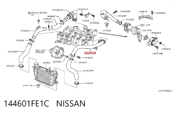 Przewód (króciec) intercoolera 144601FE1C Nissan/Infiniti
