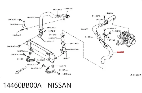 Przewód (króciec) intercoolera 14460BB00A Nissan/Infiniti