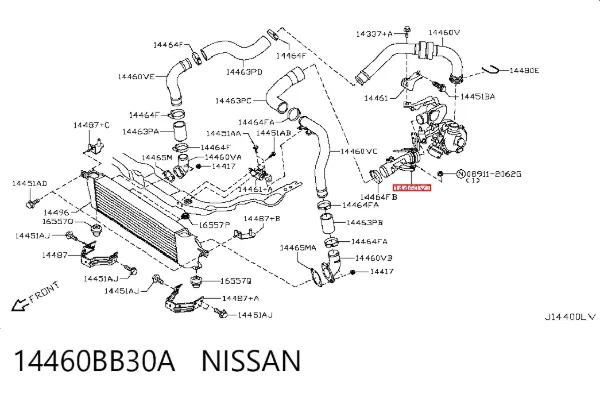 Króciec powietrza, wylot z turbiny (doładowanie) 14460BB30A Nissan/Infiniti