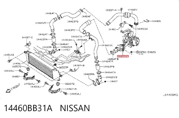 Króciec powietrza, wylot z turbiny (doładowanie) 14460BB31A Nissan/Infiniti