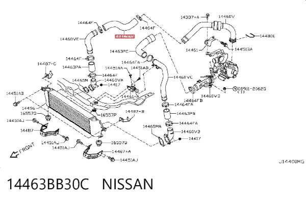 Przewód (króciec) intercoolera 14463BB30C Nissan/Infiniti