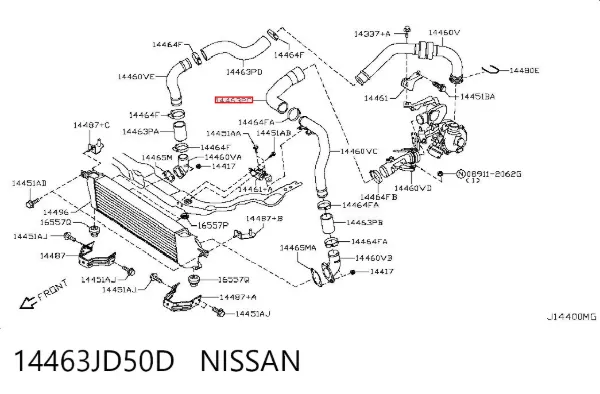 Przewód (króciec) intercoolera 14463JD50D Nissan/Infiniti