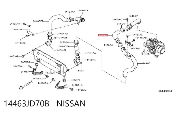 Przewód (króciec) intercoolera 14463JD70B Nissan/Infiniti