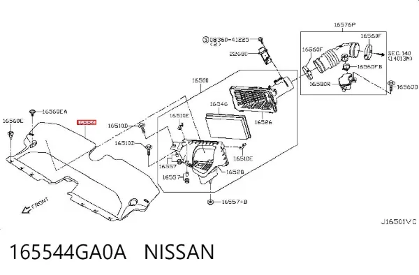 Wlot powietrza do filtra powietrza 165544GA0A Nissan/Infiniti