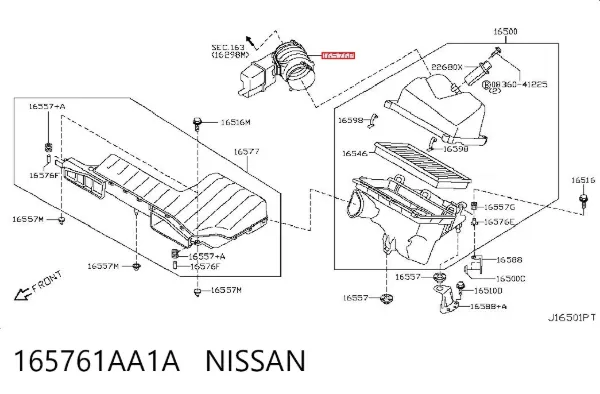 Króciec powietrza, wylot filtra powietrznego 165761AA1A Nissan/Infiniti