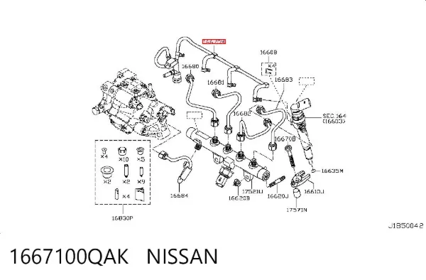 Rurka paliwa, zwrotna od wtryskiwaczy 1667100QAK Nissan/Infiniti
