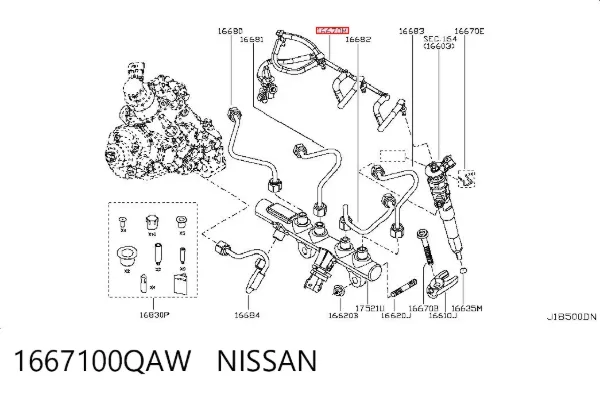 Rurka paliwa, zwrotna od wtryskiwaczy 1667100QAW Nissan/Infiniti