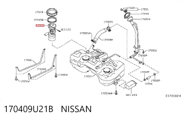 Moduł pompy paliwowej z czujnikiem poziomu paliwa 170409U21B Nissan/Infiniti
