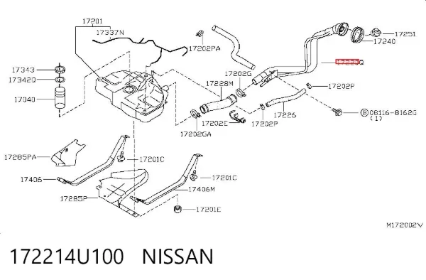 Przewód wlewu zbiornika paliwa 172214U100 Nissan/Infiniti