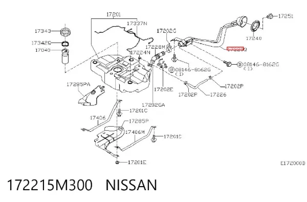Przewód wlewu zbiornika paliwa 172215M300 Nissan/Infiniti