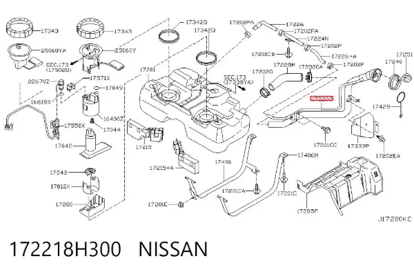 Przewód wlewu zbiornika paliwa 172218H300 Nissan/Infiniti