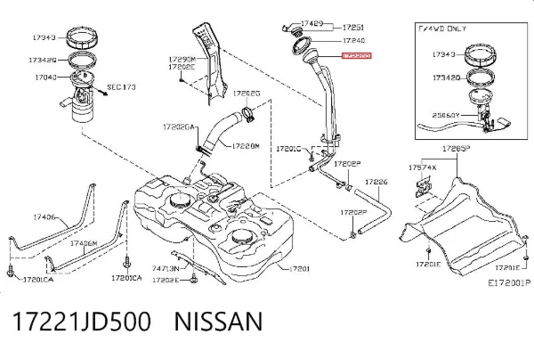 Wąż zbiornika, do szyjki wlewu 17221JD500 Nissan/Infiniti