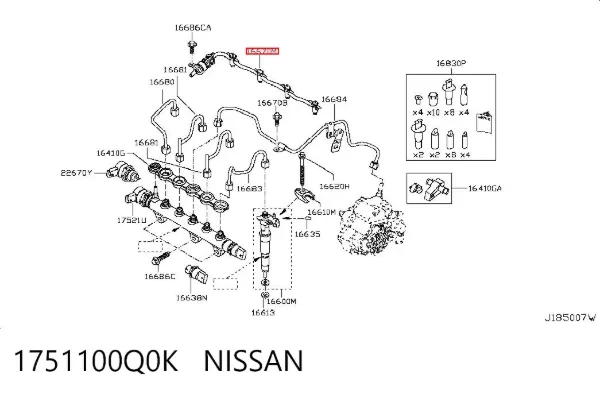 Rurka paliwa, zwrotna od wtryskiwaczy 1751100Q0K Nissan/Infiniti
