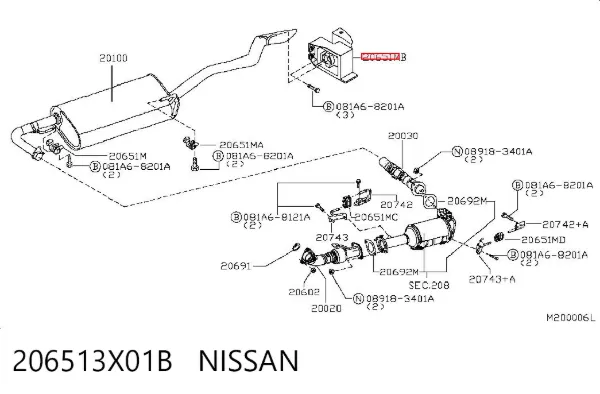 Poduszka mocowania tłumika 206513X01B Nissan/Infiniti