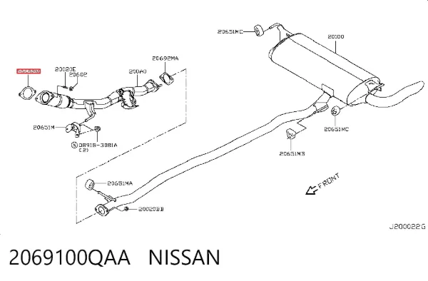 Uszczelka rury odbiornika tłumika 2069100QAA Nissan/Infiniti
