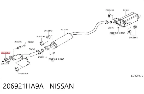 Uszczelka rury odbiornika tłumika 206921HA9A Nissan/Infiniti