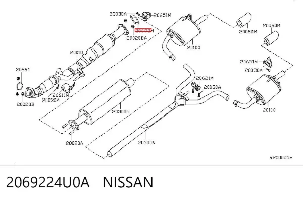 Uszczelka rury odbiornika tłumika 2069224U0A Nissan/Infiniti
