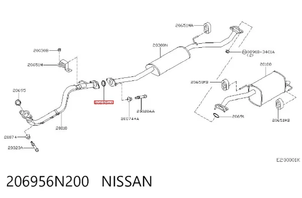 Uszczelka rury odbiornika tłumika 206956N200 Nissan/Infiniti