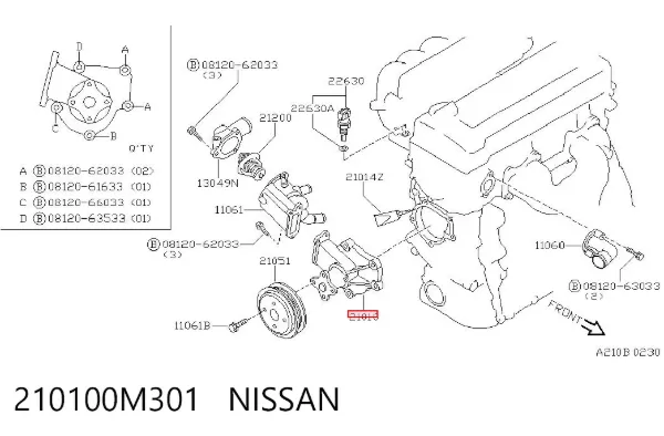 Pompa chłodząca wodna 210100M301 Nissan/Infiniti