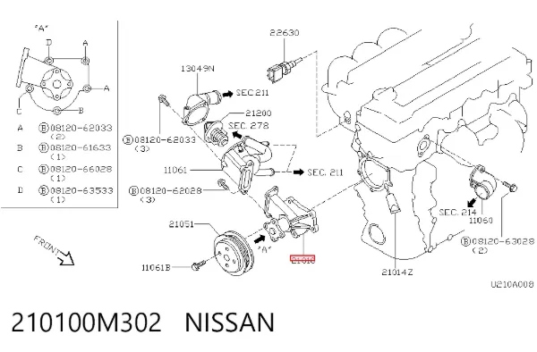 Pompa chłodząca wodna 210100M302 Nissan/Infiniti