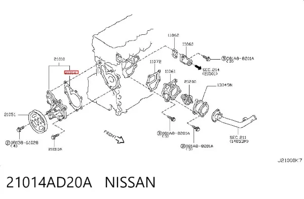 Uszczelka pompy wodnej 21014AD20A Nissan/Infiniti