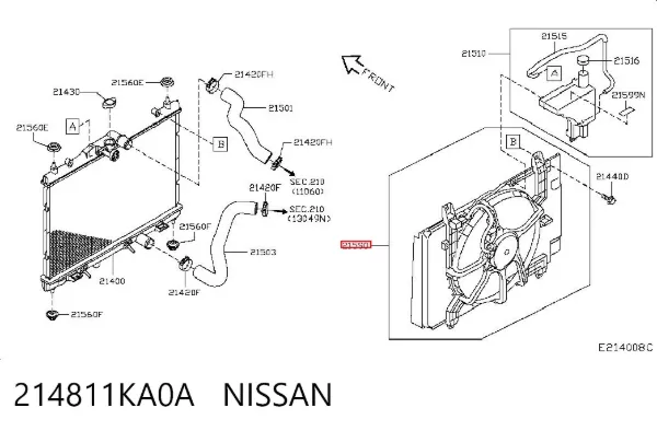 Dyfuzor chłodnicy klimatyzacji, w komplecie z wirnikiem i silnikiem 214811KA0A Nissan/Infiniti