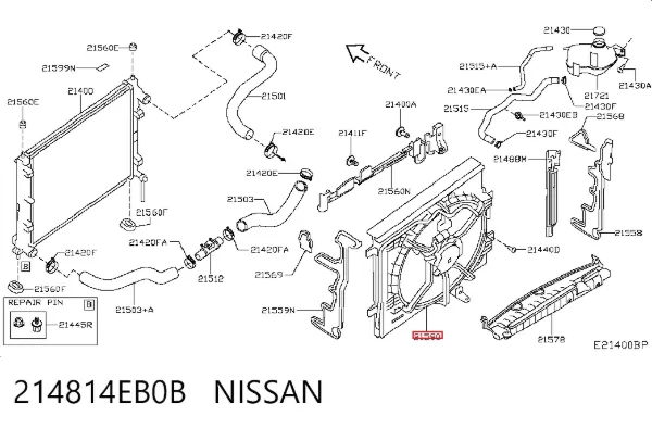 Dyfuzor chłodnicy, w komplecie z silnikiem i wirnikiem 214814EB0B Nissan/Infiniti