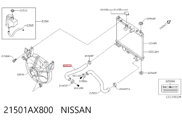 Przewód (króciec) chłodnicy górny 21501AX800 Nissan/Infiniti