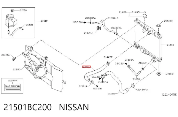 Przewód (króciec) chłodnicy górny 21501BC200 Nissan/Infiniti