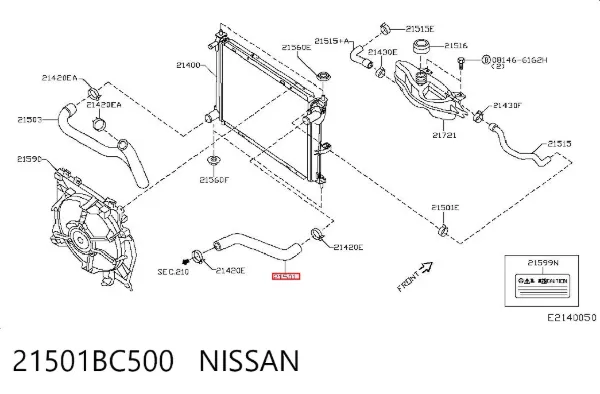 Przewód (króciec) chłodnicy górny 21501BC500 Nissan/Infiniti