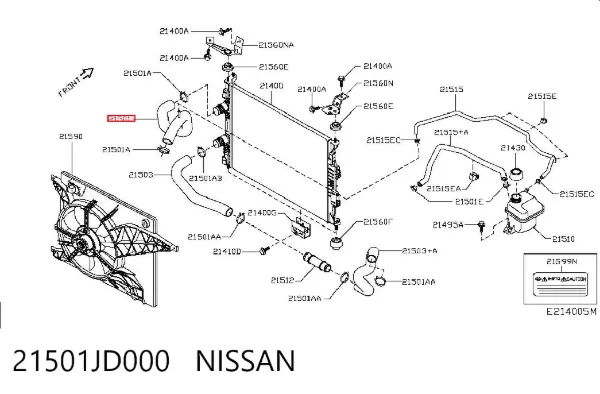 Przewód (króciec) chłodnicy górny 21501JD000 Nissan/Infiniti