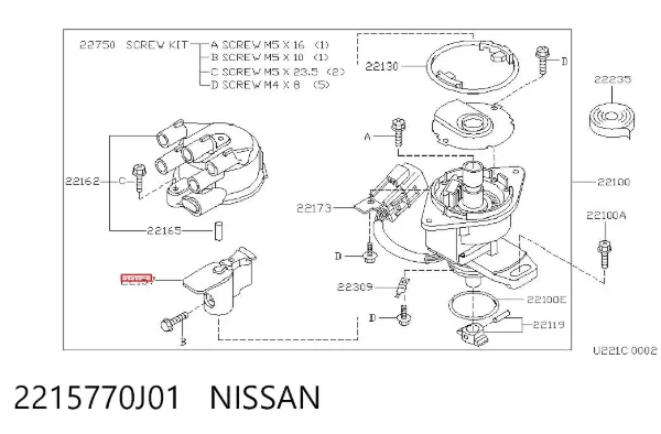 Palec rozdzielacza zapłonu 2215770J01 Nissan/Infiniti