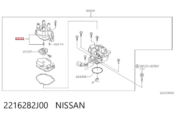 Kopułka rozdzielacza zapłonu 2216282J00 Nissan/Infiniti
