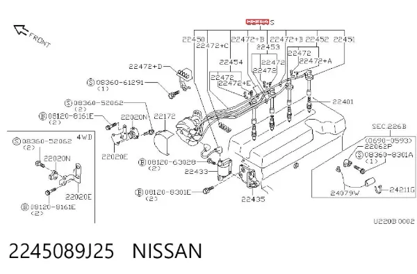 Zestaw przewodów wysokiego napięcia 2245089J25 Nissan/Infiniti