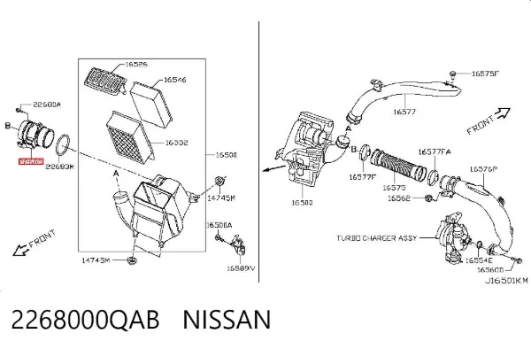 Czujnik przepływu powietrza, przepływomierz powietrza M.A.F. 2268000QAB Nissan/Infiniti