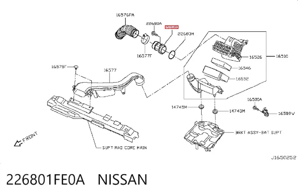 Czujnik przepływu powietrza, przepływomierz powietrza M.A.F. 226801FE0A Nissan/Infiniti