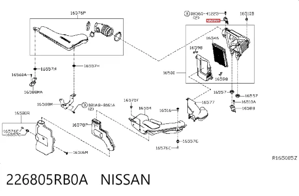 Czujnik przepływu powietrza, przepływomierz powietrza M.A.F. 226805RB0A Nissan/Infiniti
