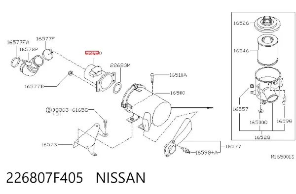 Czujnik przepływu powietrza, przepływomierz powietrza M.A.F. 226807F405 Nissan/Infiniti