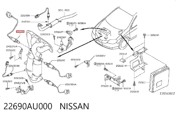 Sonda lambda czujnik tlenu przed katalizatorem 22690AU000 Nissan/Infiniti