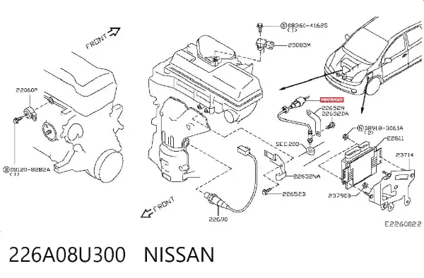 Sonda lambda czujnik tlenu po katalizatorze 226A08U300 Nissan/Infiniti