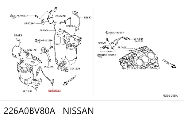Sonda lambda czujnik tlenu po katalizatorze 226A0BV80A Nissan/Infiniti