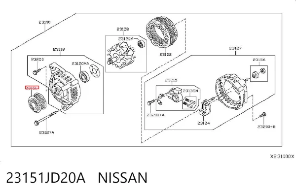 Koło pasowe alternatora 23151JD20A Nissan/Infiniti