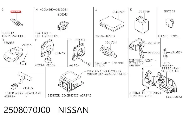 Czujnik temperatury płynu chłodzącego 2508070J00 Nissan/Infiniti