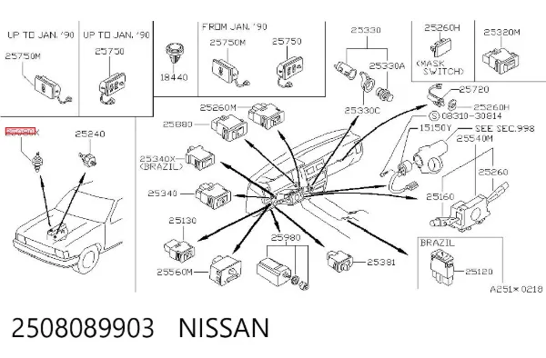 Czujnik temperatury płynu chłodzącego 2508089903 Nissan/Infiniti
