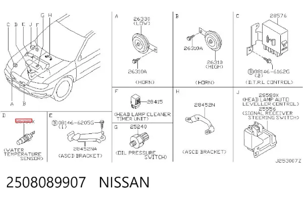 Czujnik temperatury płynu chłodzącego 2508089907 Nissan/Infiniti